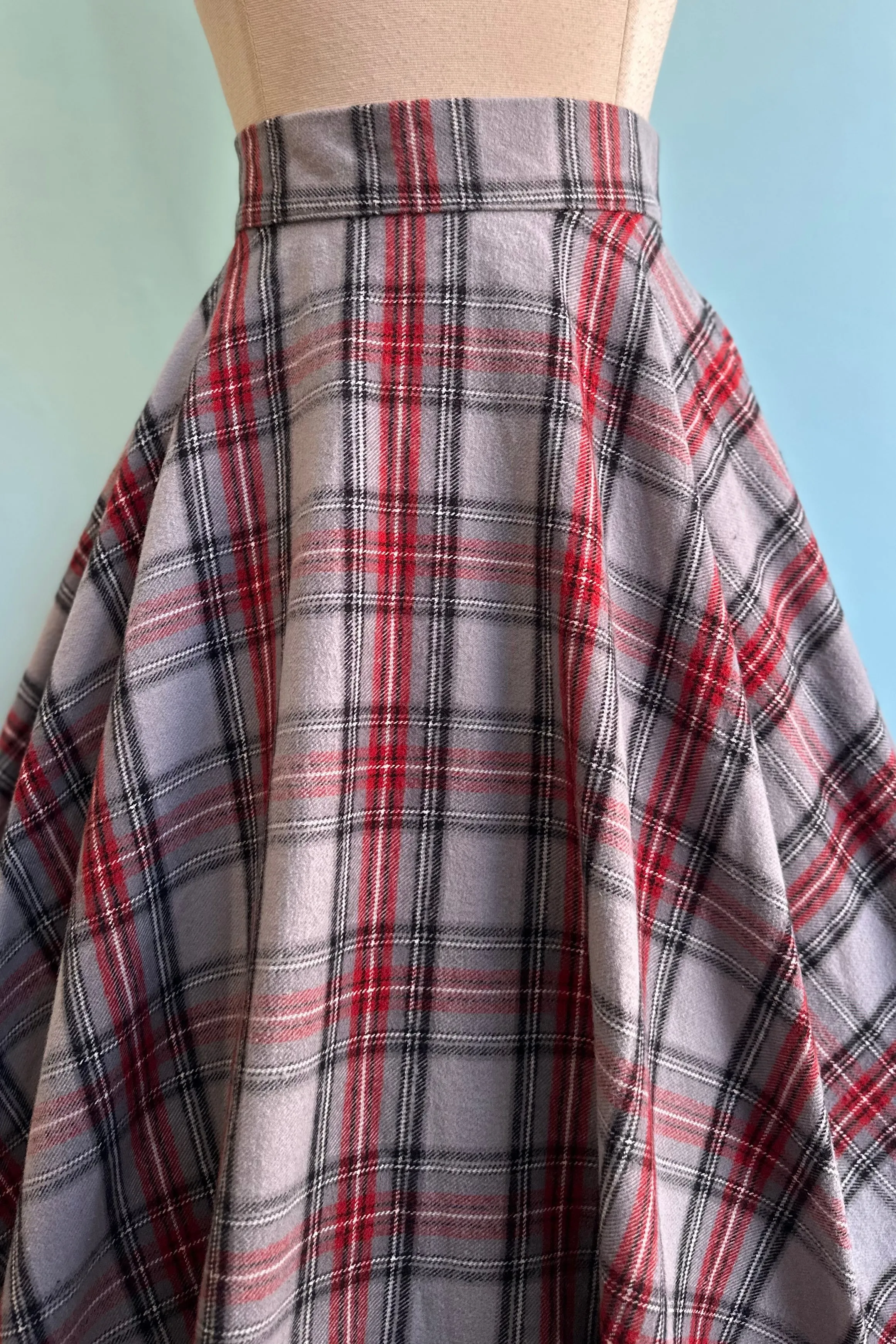 Grey Plaid Flannel Circle Skirt by Heart of Haute