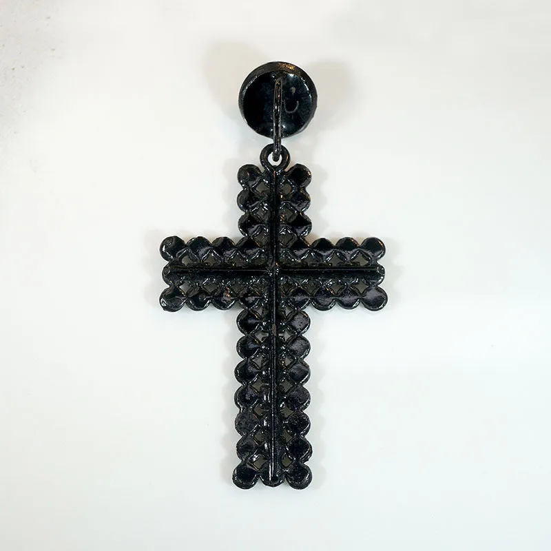 Haunting Victorian French Jet Cross Pendant