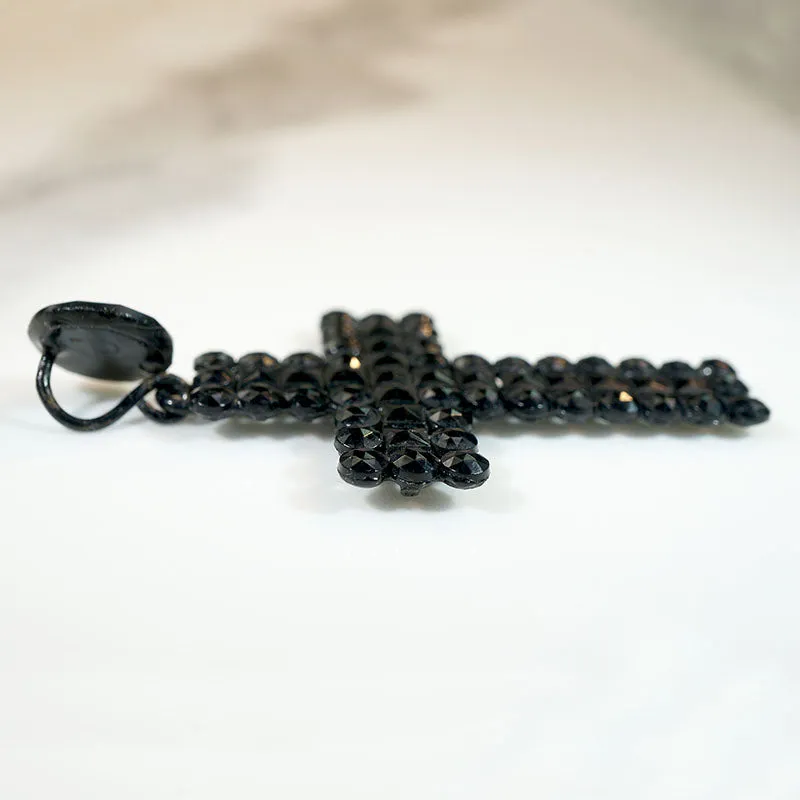 Haunting Victorian French Jet Cross Pendant