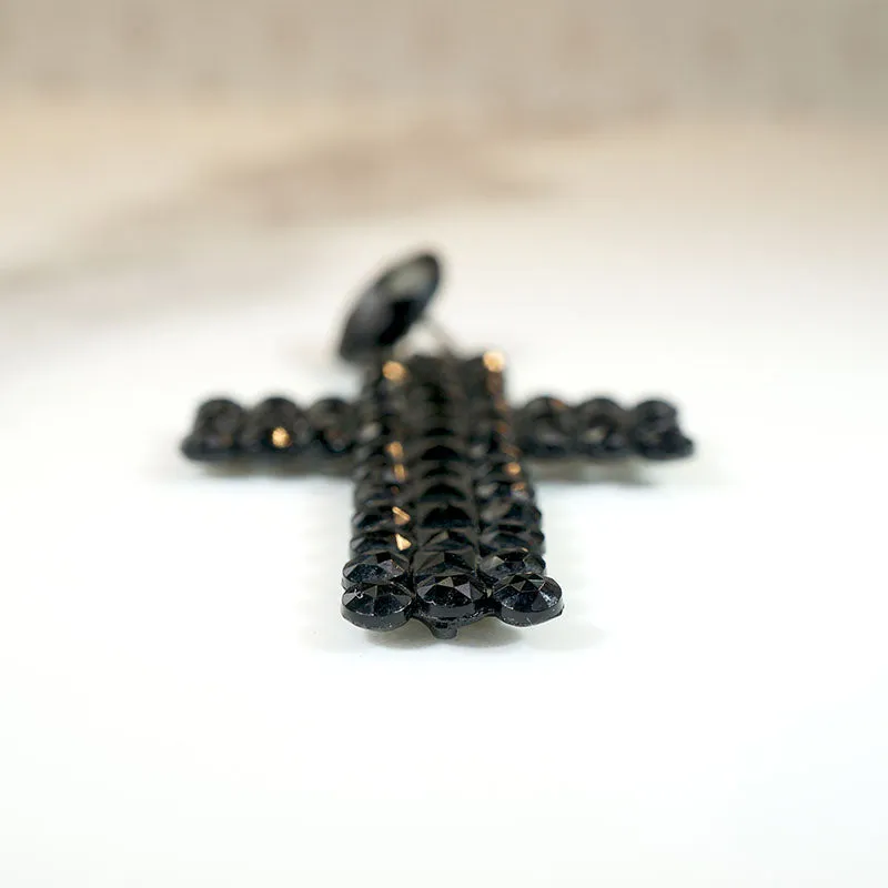 Haunting Victorian French Jet Cross Pendant