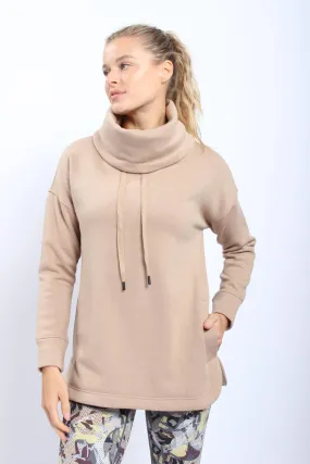 High Neck Pullover with Curved Hem