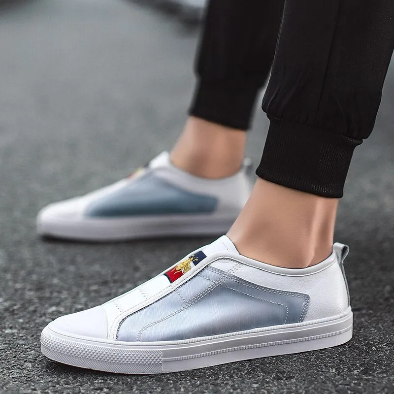 High Quality Black Genuine Leather Mens Fashion Sneakers Flat Discoloration Casual Shoes Men Slip-on Designer Shoes for Men 2022