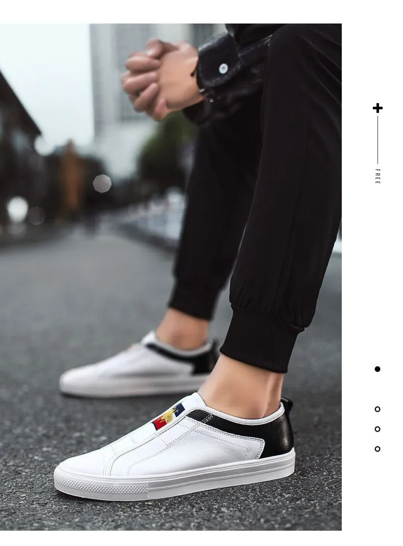 High Quality Black Genuine Leather Mens Fashion Sneakers Flat Discoloration Casual Shoes Men Slip-on Designer Shoes for Men 2022