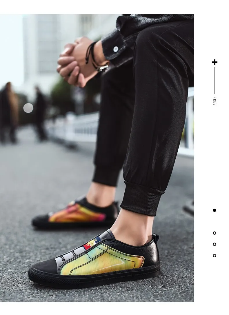 High Quality Black Genuine Leather Mens Fashion Sneakers Flat Discoloration Casual Shoes Men Slip-on Designer Shoes for Men 2022