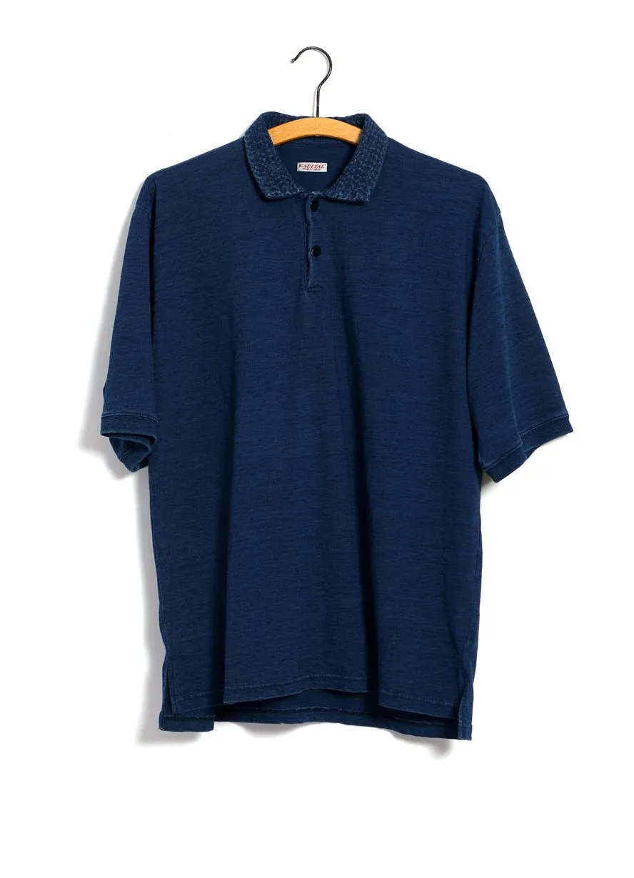 INDIGO | Jersey Sashiko Polo Shirt | Indigo