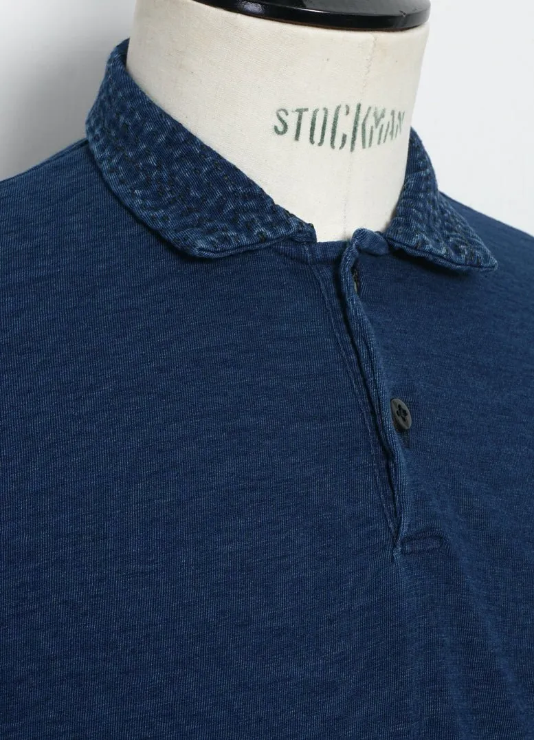 INDIGO | Jersey Sashiko Polo Shirt | Indigo