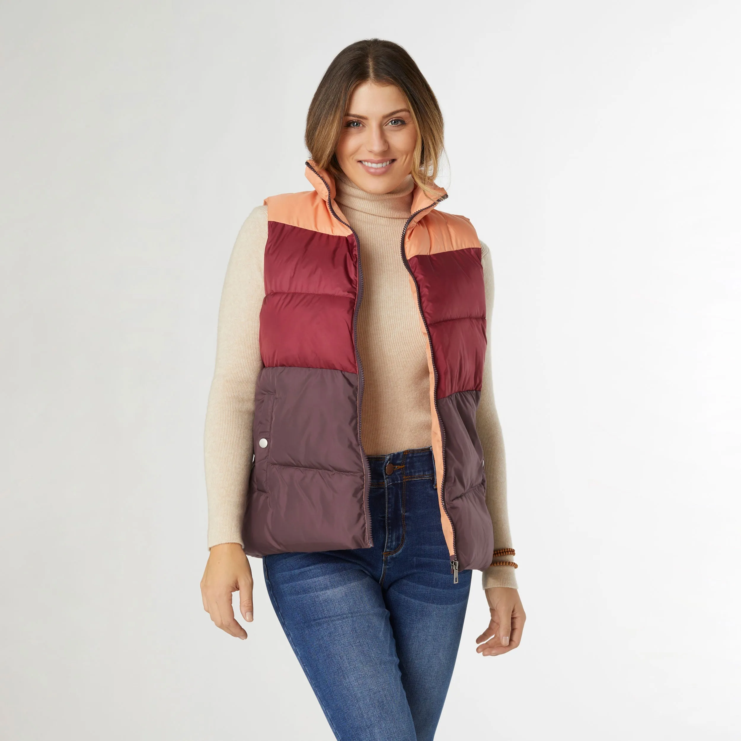 Jaylini Colorblock Puffer Vest - Beaujolais