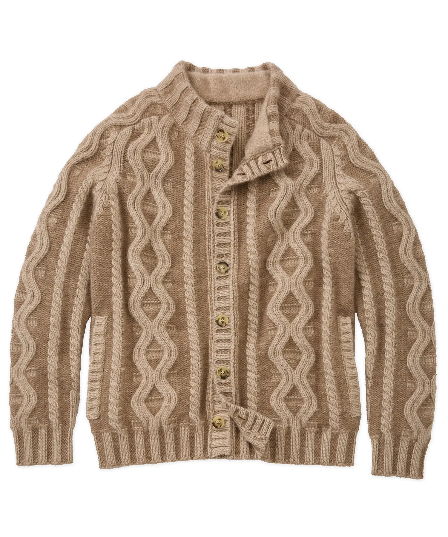 Kazakh Two-Tone Plaited Cable Cardigan