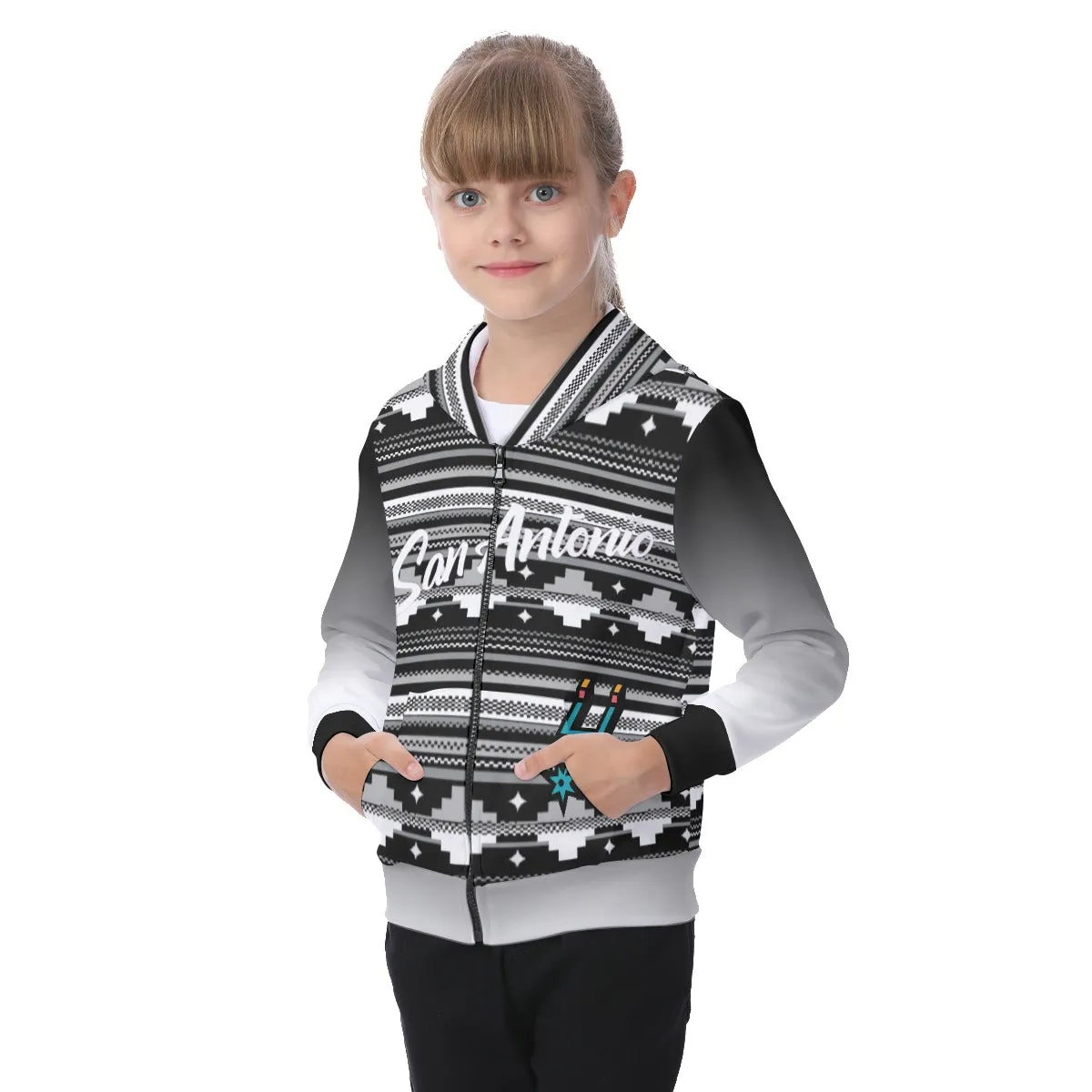 Kids San Antonio Serape Basketball Zip-up Hoodie With Patch Pocket