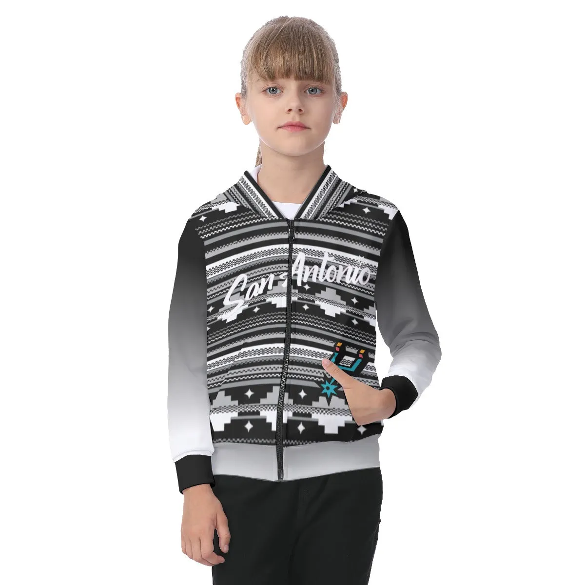 Kids San Antonio Serape Basketball Zip-up Hoodie With Patch Pocket