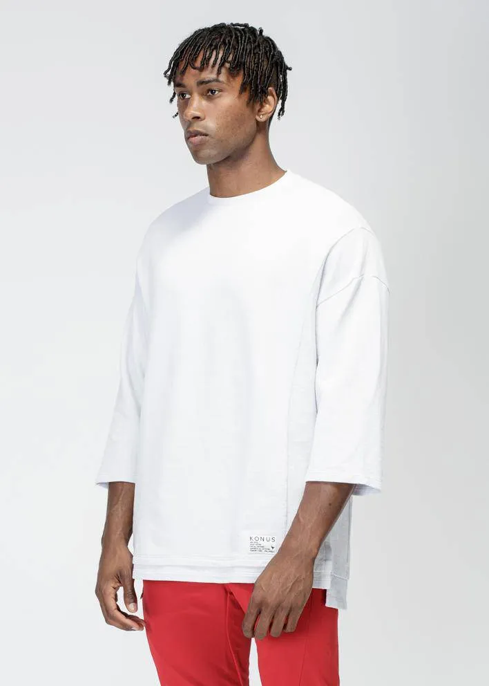 Konus Men's Hi-Lo 3Q Crewneck Sweatshirt in White