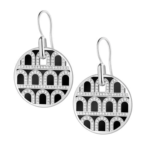 L'Arc de DAVIDOR Pendant Earring GM, 18k White Gold with Lacquered Ceramic and Palais Diamonds