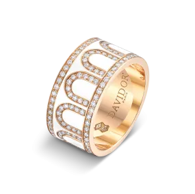 L'Arc de DAVIDOR Ring GM, 18k Rose Gold with Neige Lacquered Ceramic and Palais Diamonds