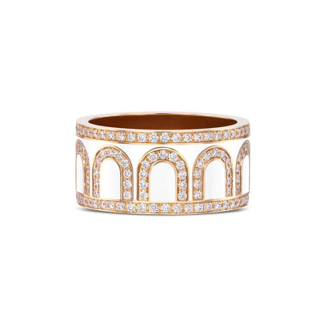 L'Arc de DAVIDOR Ring GM, 18k Rose Gold with Neige Lacquered Ceramic and Palais Diamonds