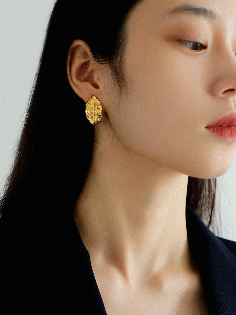 Large Gold Leaf Earrings