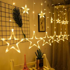 LED Star Curtain Lights 12 Stars 8 Modes Christmas String Lights