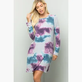 Long Sleeve Tie Dye Dress - Plus Size