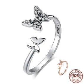 Luxurious Pure S925 Silver Butterfly Open Rings