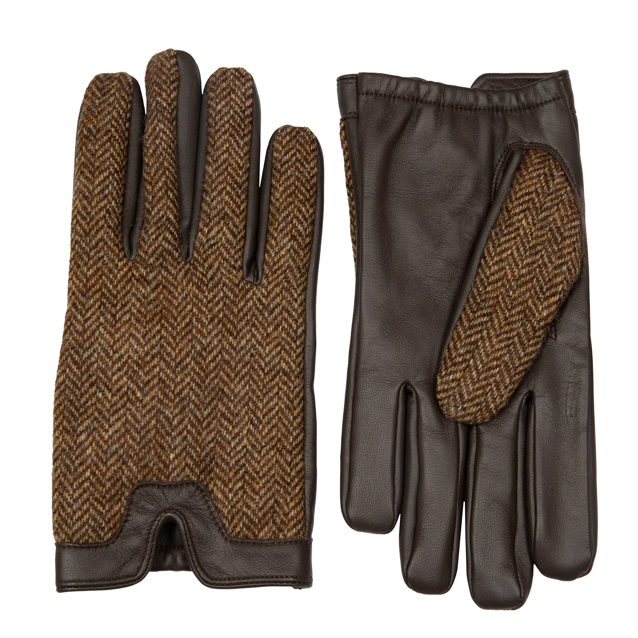 Men’s Heritage Touchscreen Cashmere-Lined Abraham Moon Herringbone Tweed and Leather Gloves