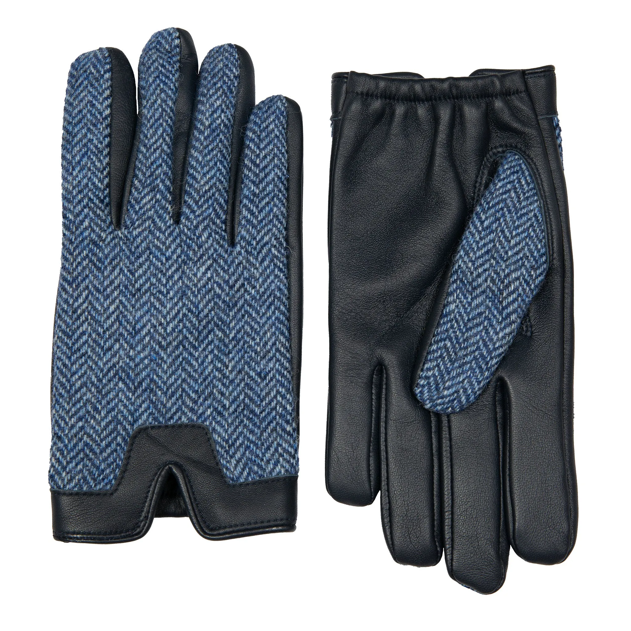 Men’s Heritage Touchscreen Cashmere-Lined Abraham Moon Herringbone Tweed and Leather Gloves