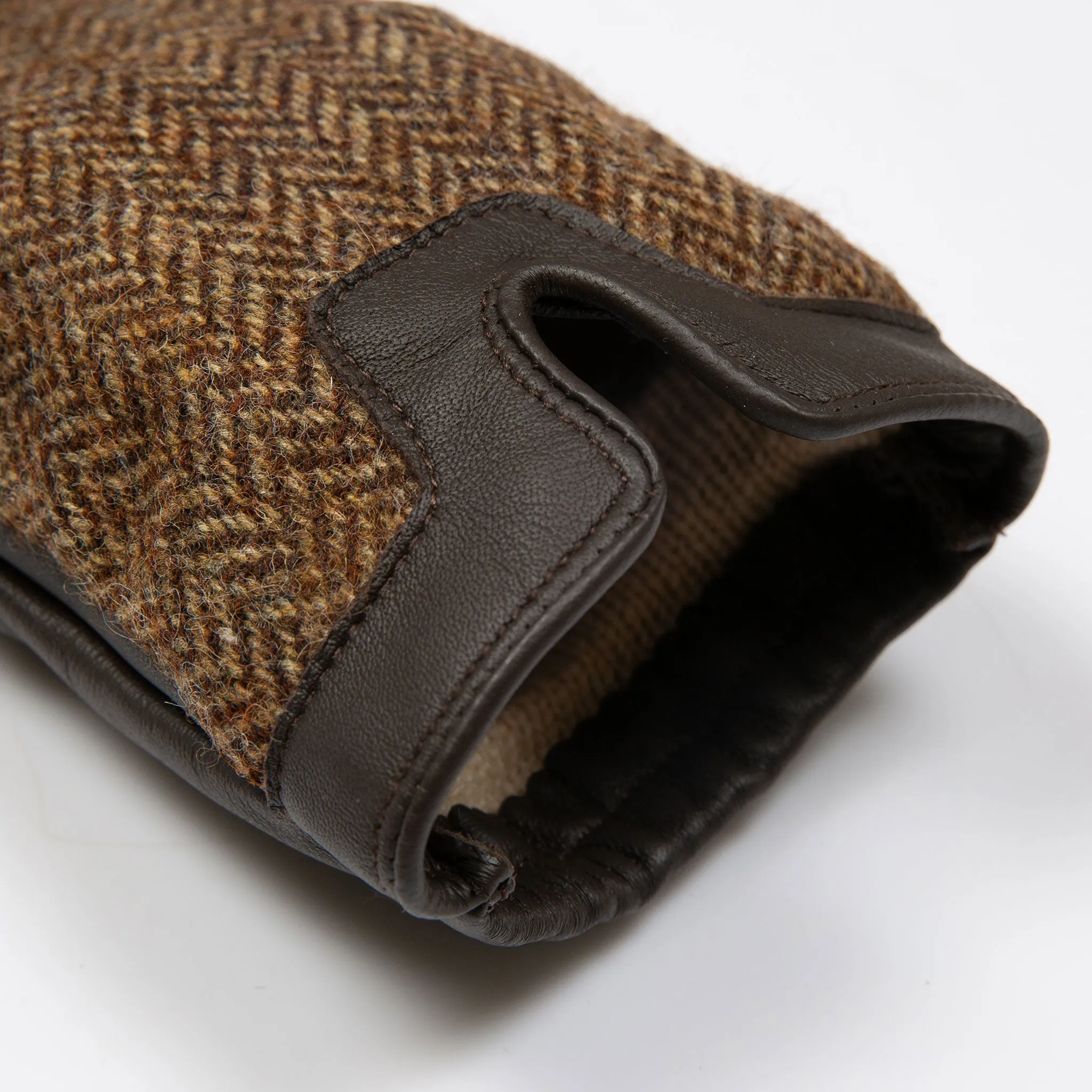 Men’s Heritage Touchscreen Cashmere-Lined Abraham Moon Herringbone Tweed and Leather Gloves