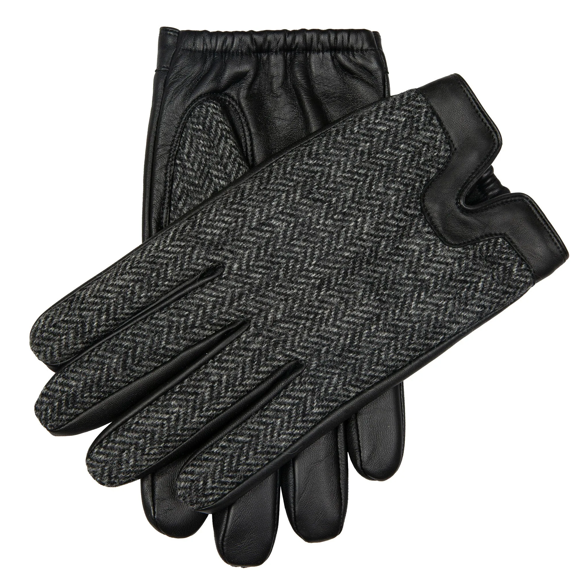 Men’s Heritage Touchscreen Cashmere-Lined Abraham Moon Herringbone Tweed and Leather Gloves