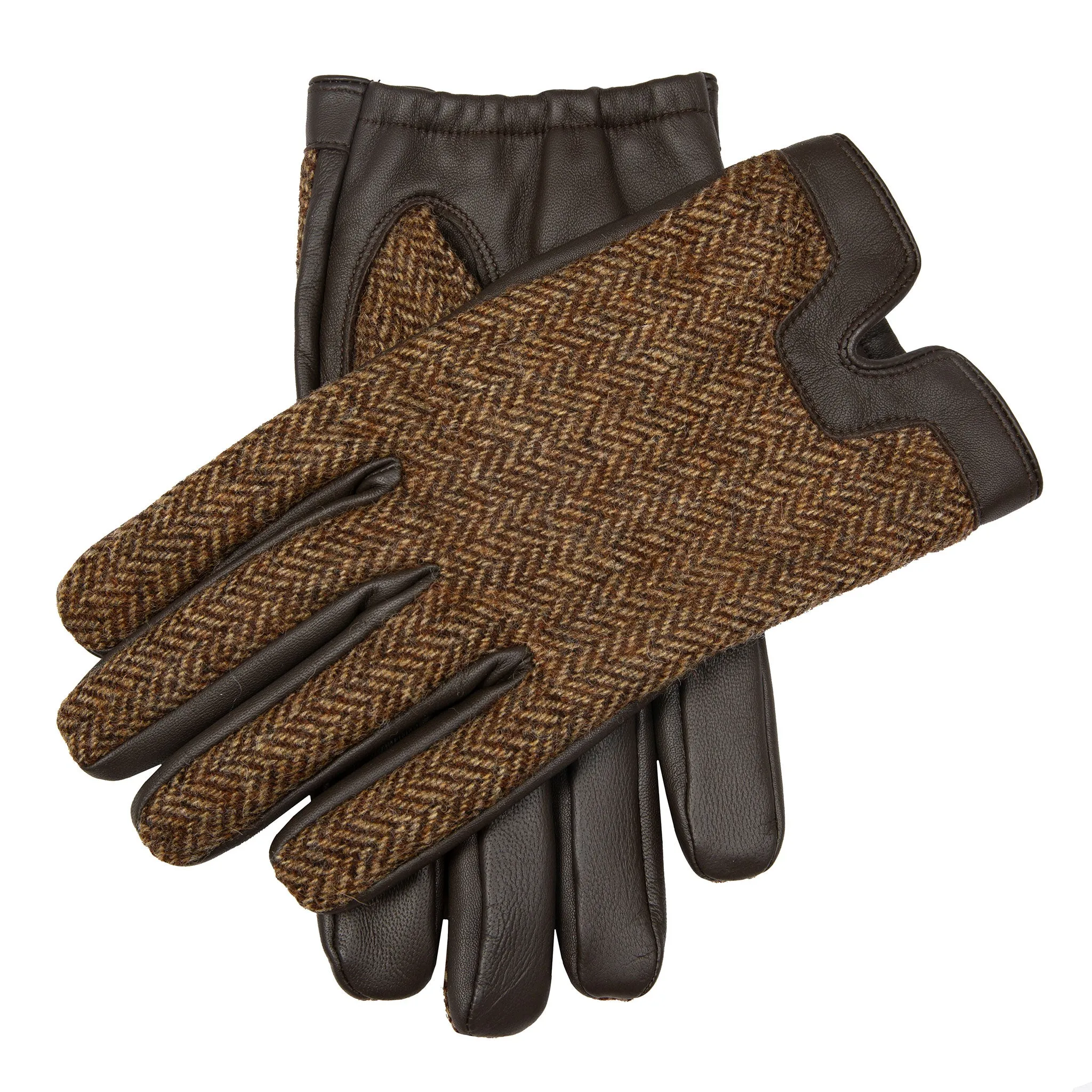 Men’s Heritage Touchscreen Cashmere-Lined Abraham Moon Herringbone Tweed and Leather Gloves