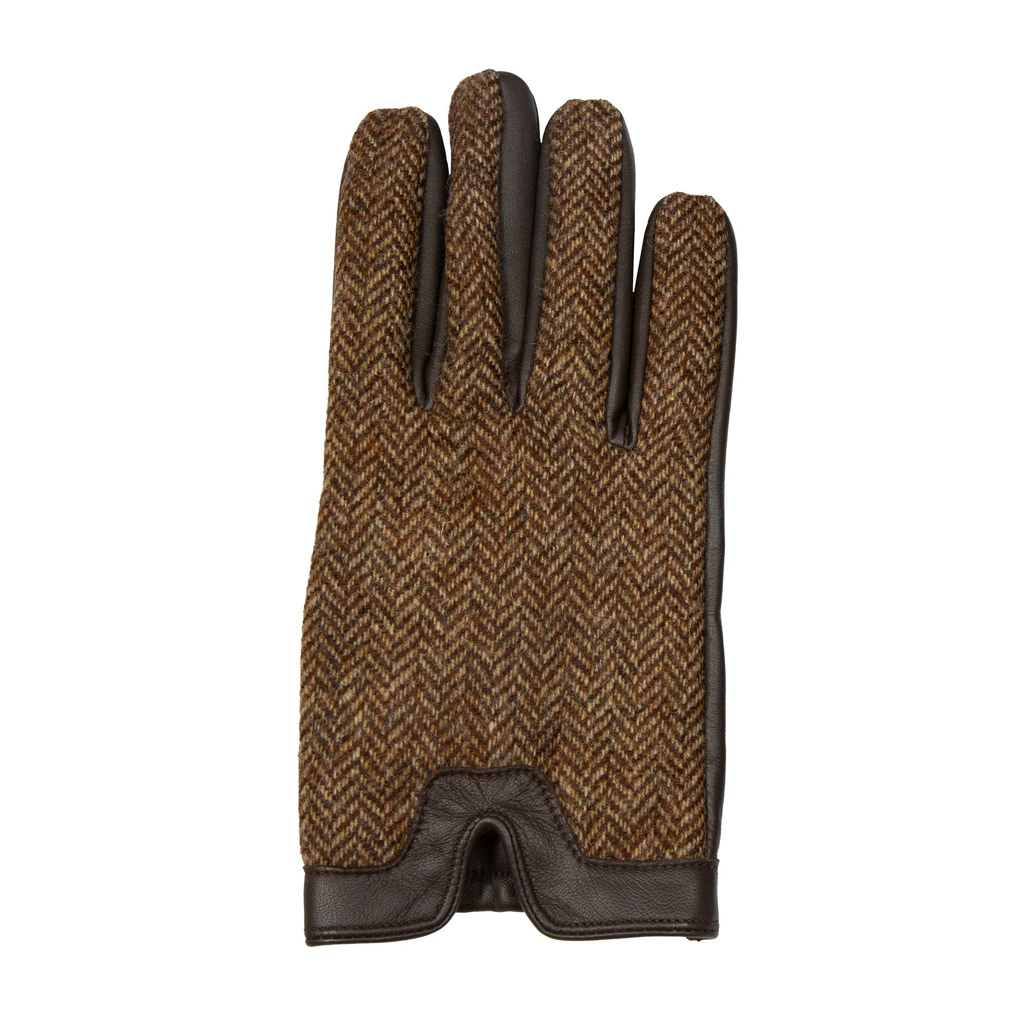 Men’s Heritage Touchscreen Cashmere-Lined Abraham Moon Herringbone Tweed and Leather Gloves