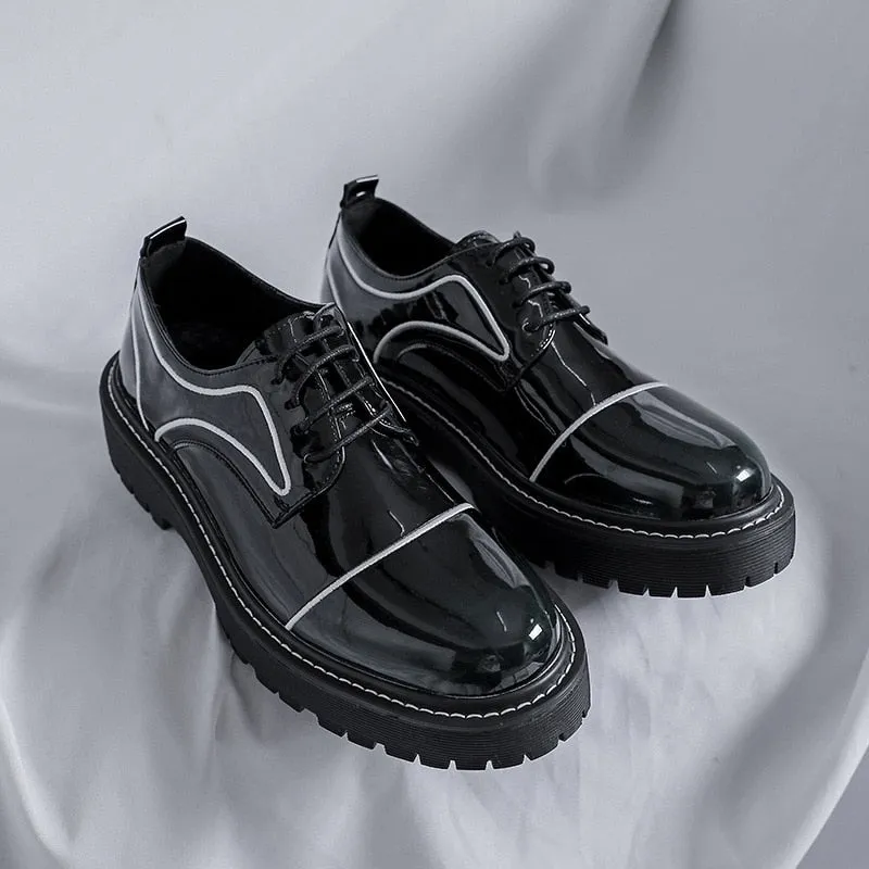 Mens Patent Leather Business Casual Shoes Vintage Lace Up Flats Low Top Luxury Male Formal Shoes Chaussure Homme Zapatos