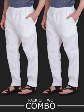 Men's Regular Cotton Blend Plain Pyjamas - White (PJMA01) Pack of 2