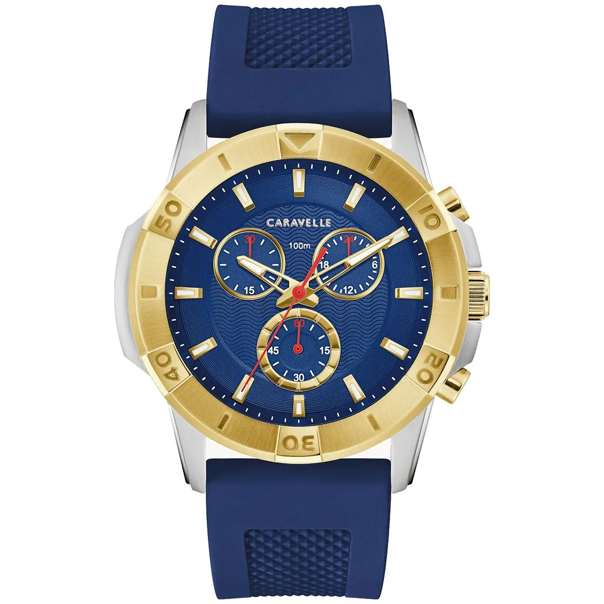 MEN'S TWO-TONE STEEL CARAVELLE AQUALUXX WATCH WITH BLUE DIAL AND STRAP