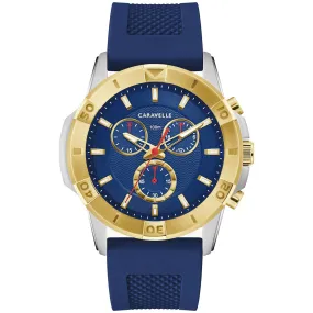 MEN'S TWO-TONE STEEL CARAVELLE AQUALUXX WATCH WITH BLUE DIAL AND STRAP