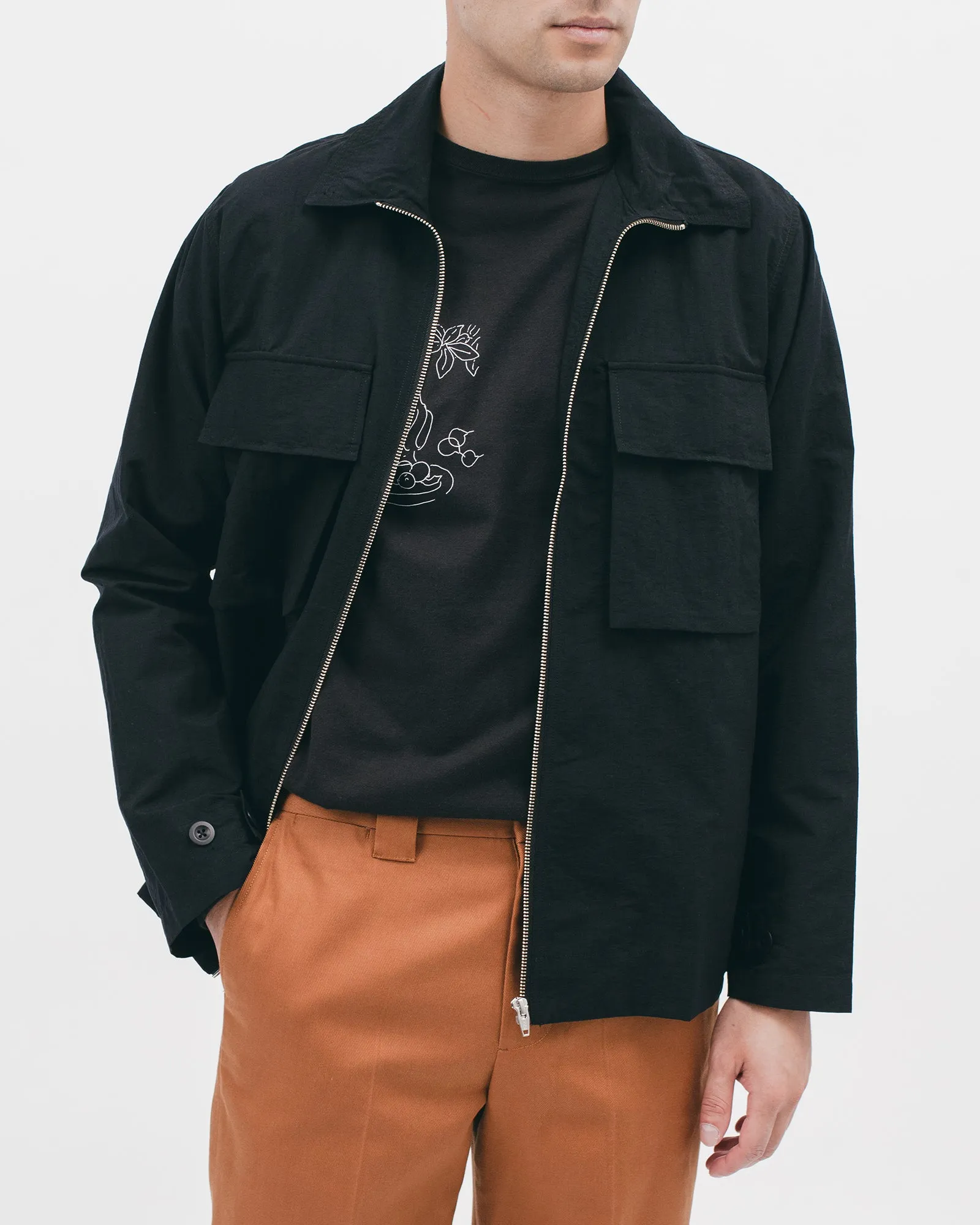 Nylon Poplin LS Shirt - Black