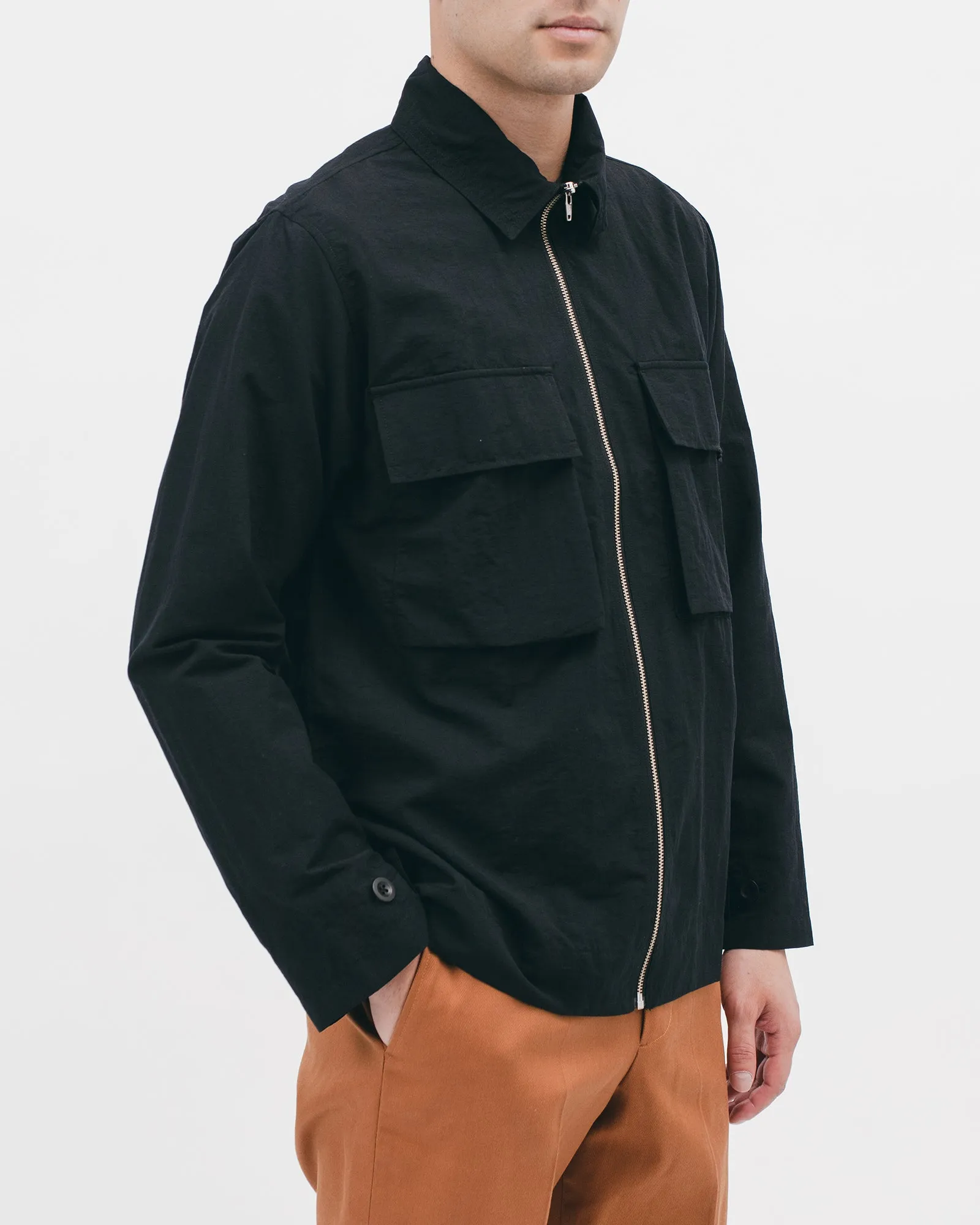 Nylon Poplin LS Shirt - Black