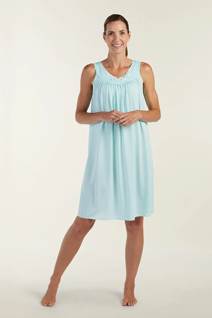 Nylon Tricot Nightgown -Sleeveless Short Gown