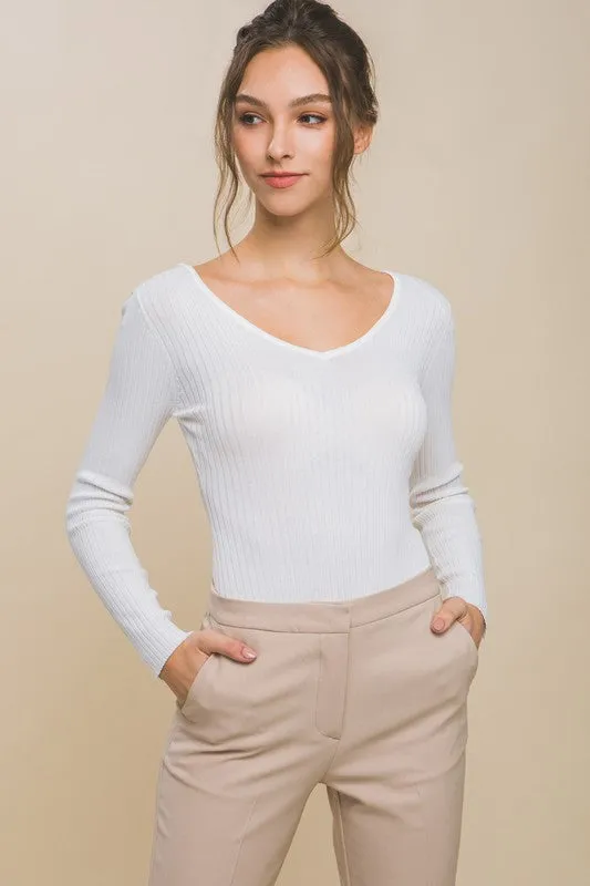 Paris V Neckline Yarn Long Sleeve Body Suit S-XL