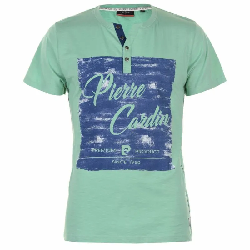 Pierre Cardin Mens Print Y Neck T Shirt V Tee Top Short Sleeve Cotton