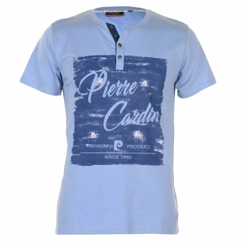 Pierre Cardin Mens Print Y Neck T Shirt V Tee Top Short Sleeve Cotton