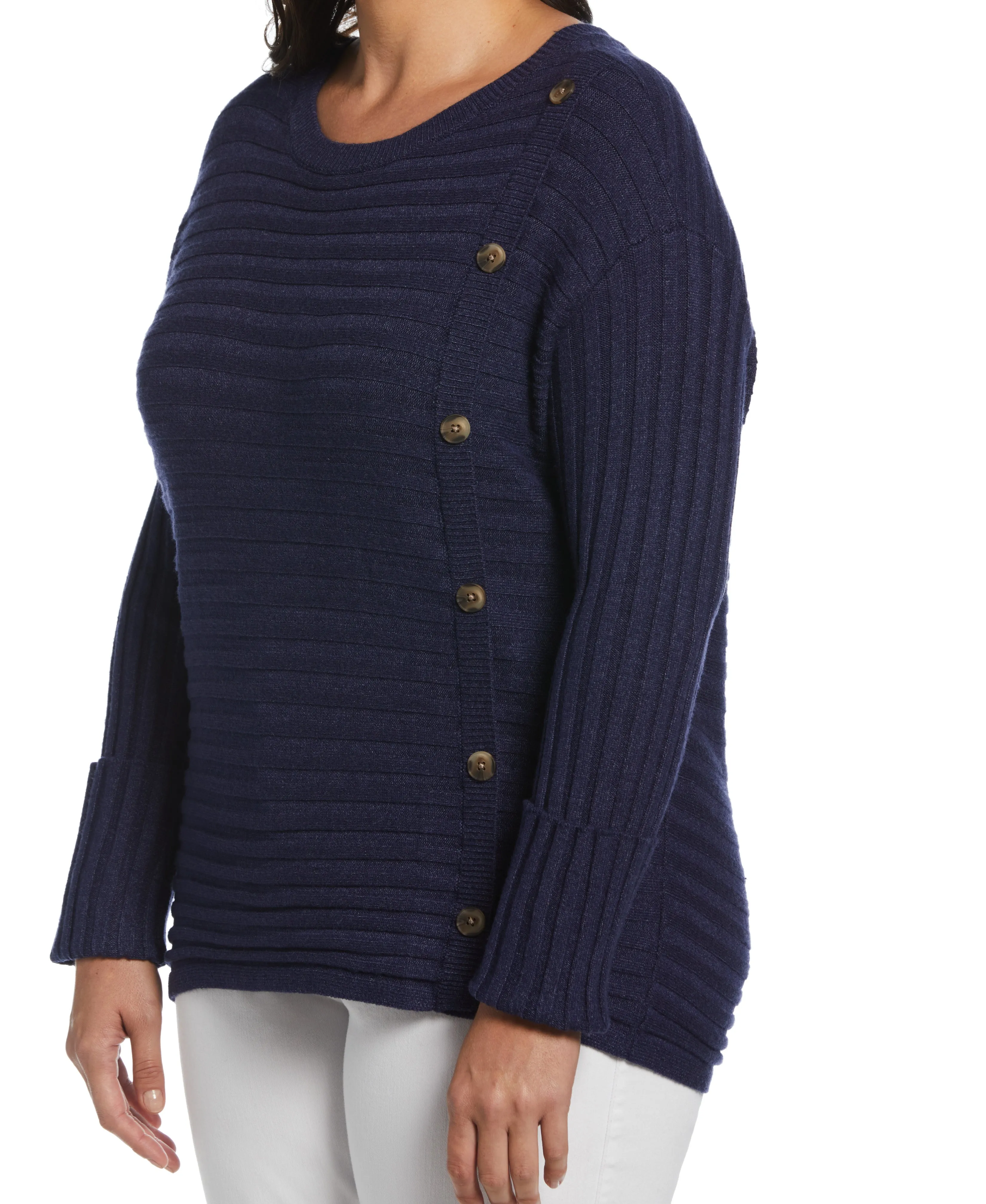 Plus Size Ribbed Sweater with Button Detail