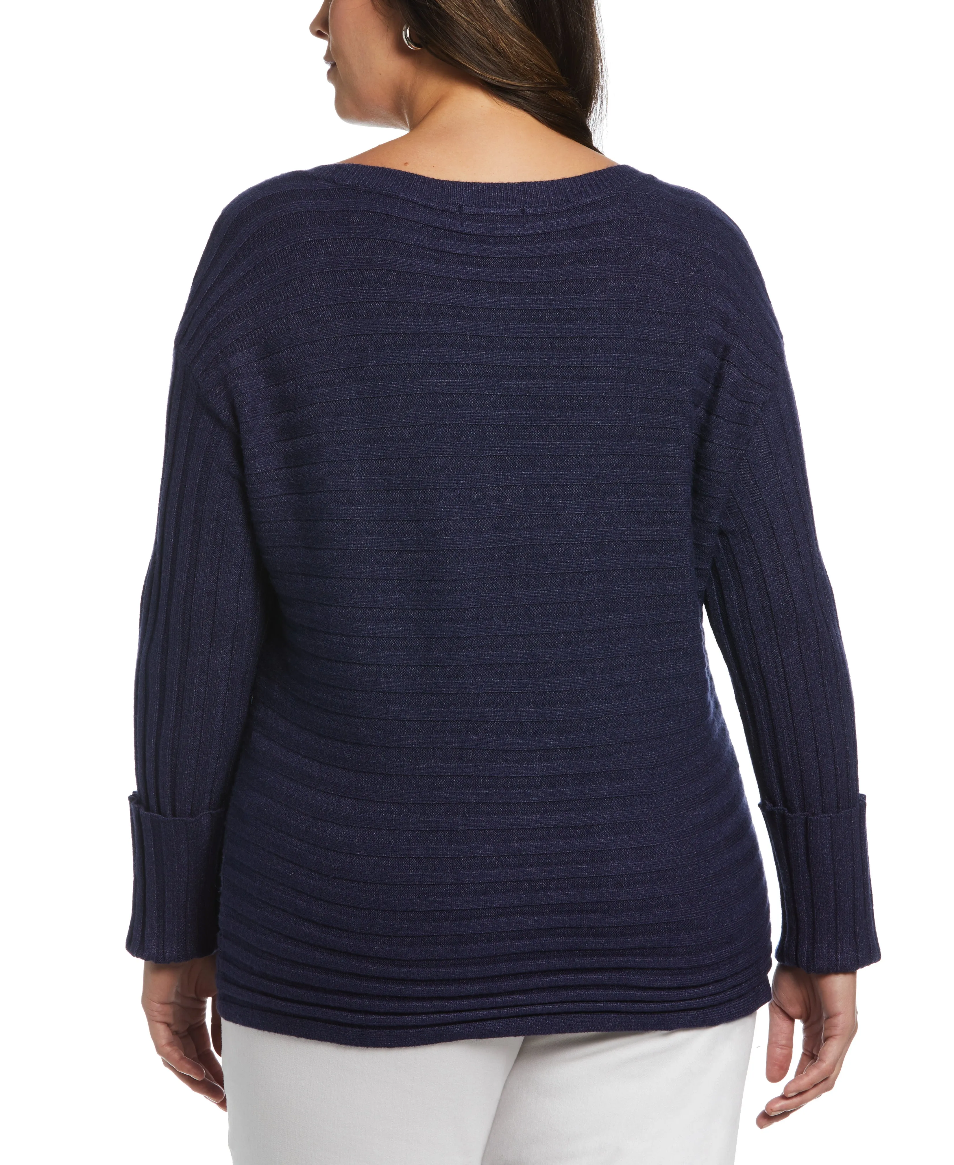 Plus Size Ribbed Sweater with Button Detail