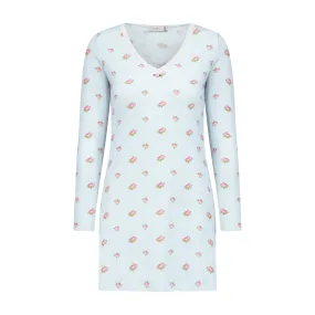 Polkadot BLUE CIEL ROSE Print CHEMISE V Neck LS