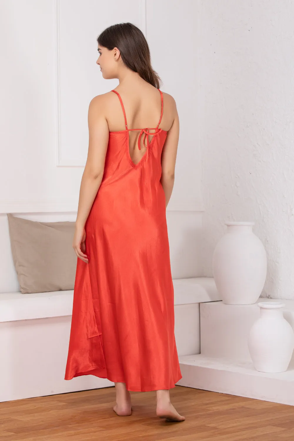 Print satin Red Nightgown set