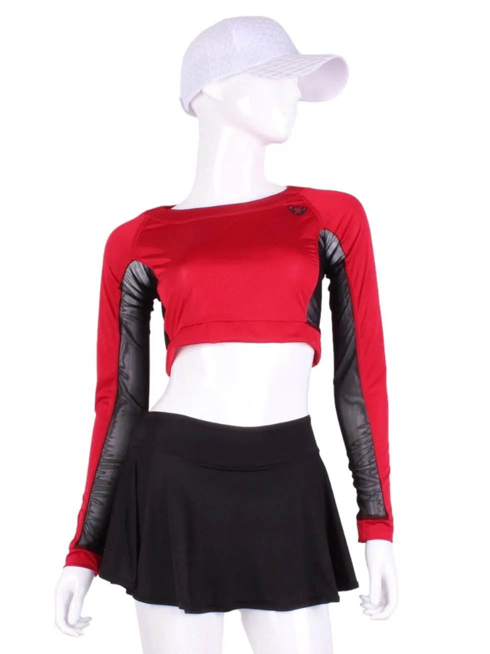 Red   Black Mesh Crop Top