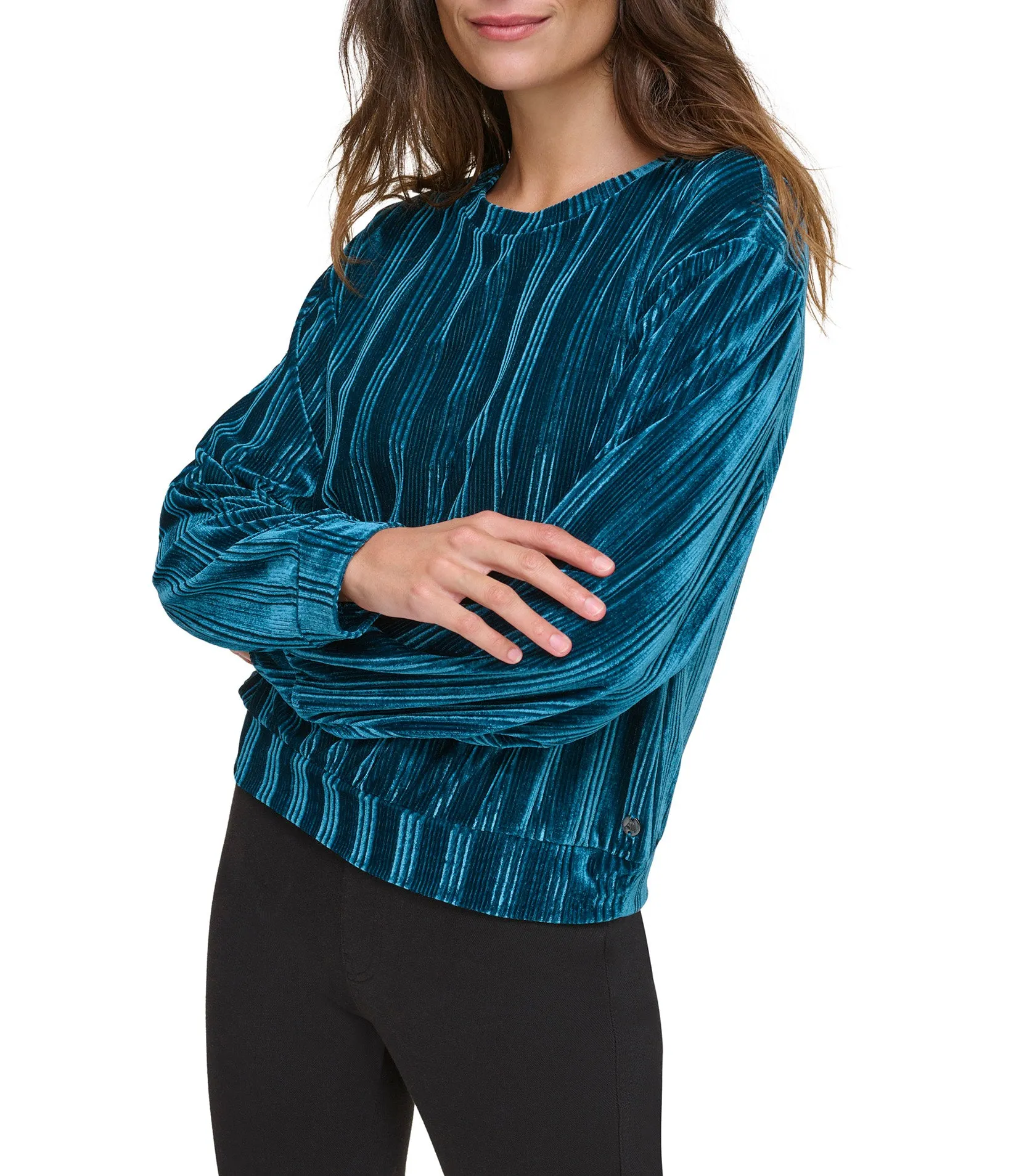 Ribbed Velvet Long Sleeve Top