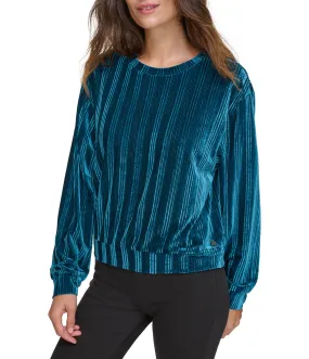 Ribbed Velvet Long Sleeve Top