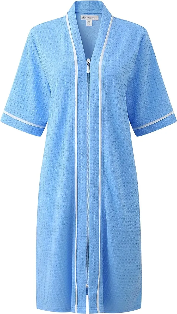 Richie House Women's Button Front Duster Zip up Bathrobes Short Nightgown with Pockets, S-3XL RHW4093