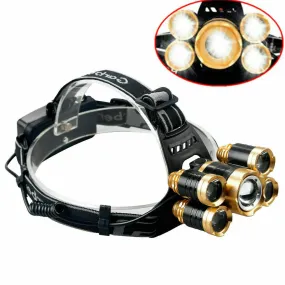 SMAXLuminate™ Ultra-Bright 5 LED Headlamp: Zoom Rechargeable Waterproof Head Light Torch 990000LM