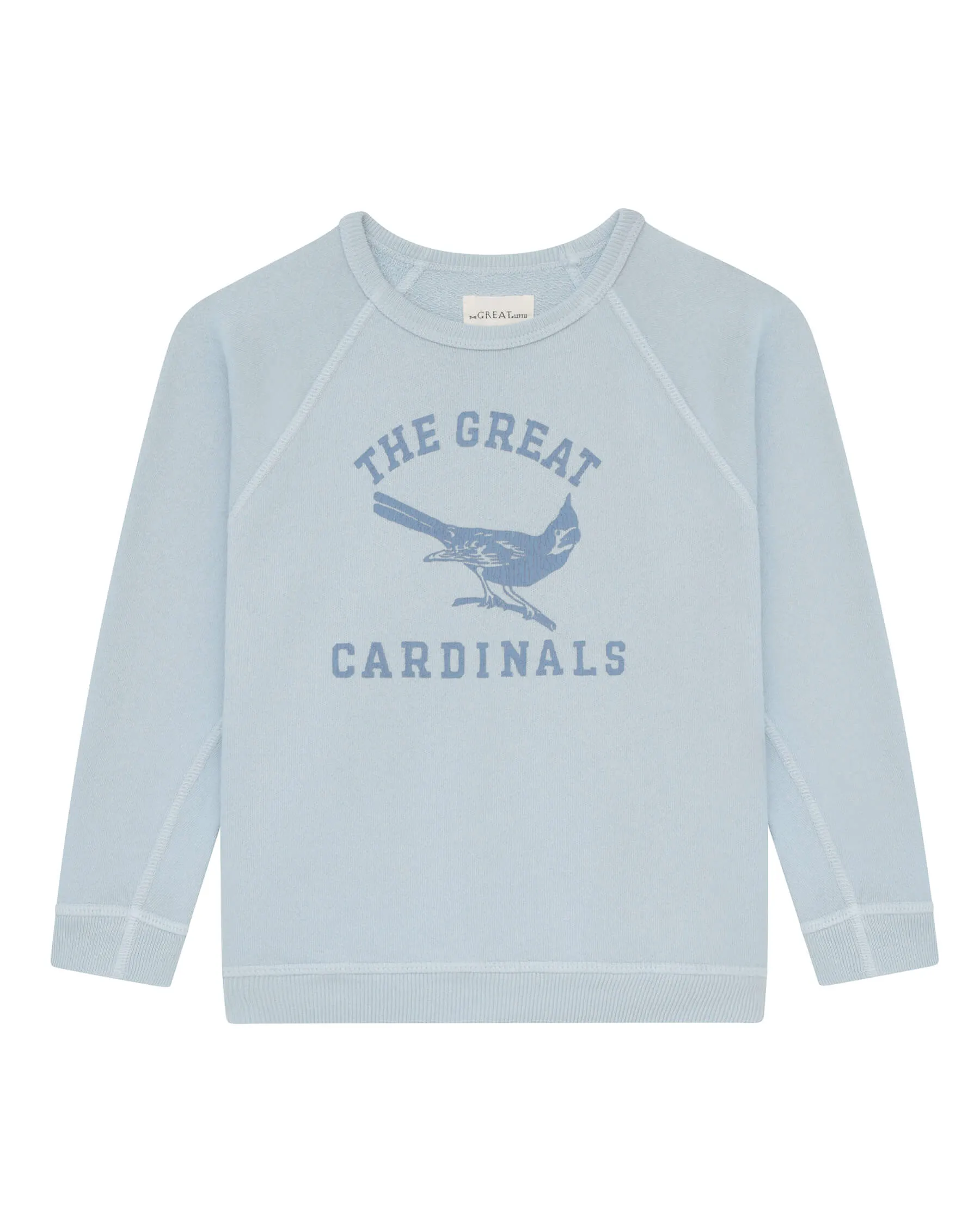 The Little College Sweatshirt. Graphic -- Light Sky with Perched Cardinal Graphic