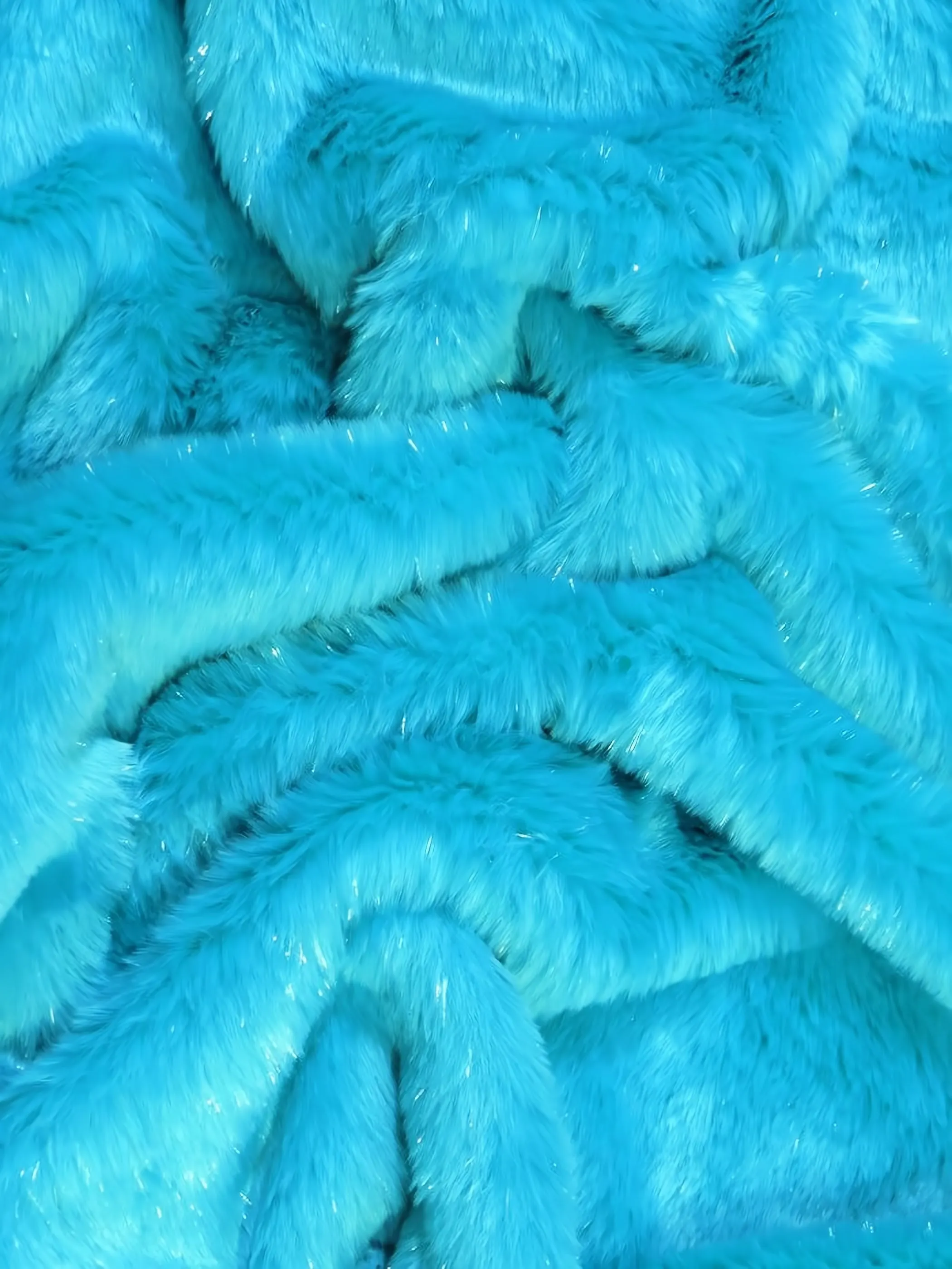 Tinsel Tip Short Shag Faux Fur / Turquoise  Silver / Sold By The Yard / 15 Yard Bolt