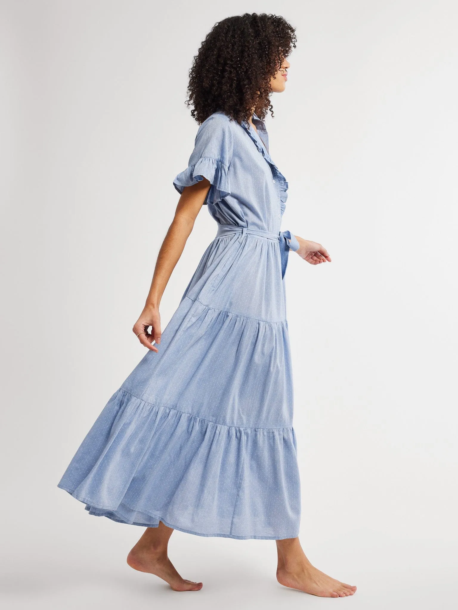 Victoria Dress in Chambray Polka Dot